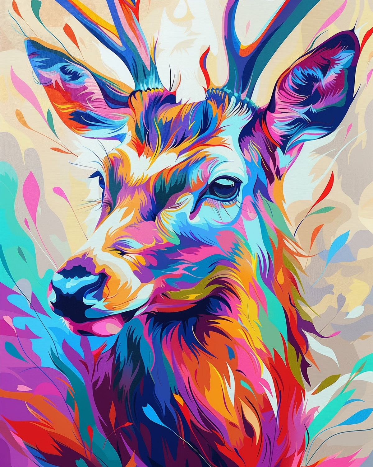 Colorful Deer Portrait - Abstract Animals - Judy Paint