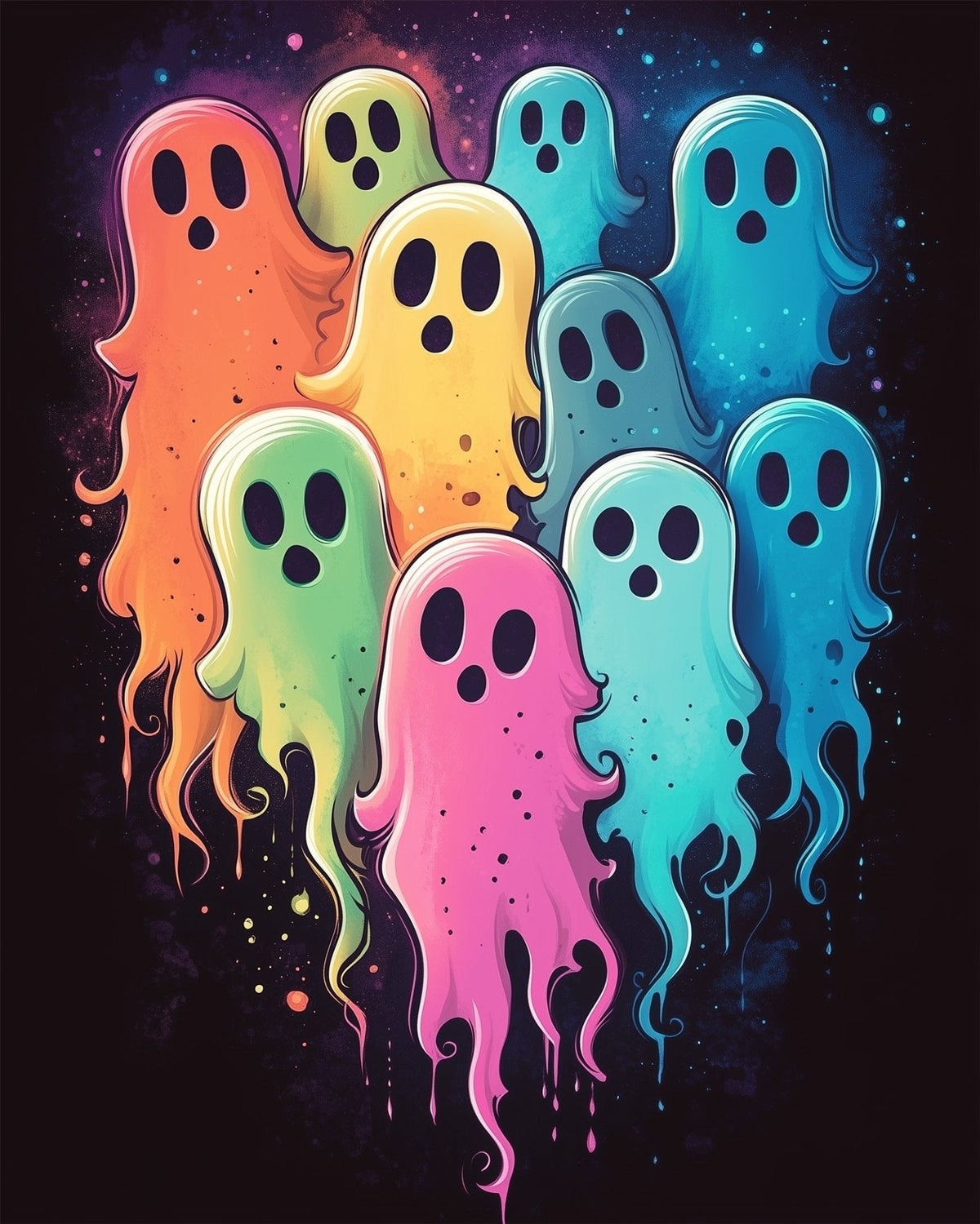 Colorful Ghost Gathering - Halloween - Judy Paint