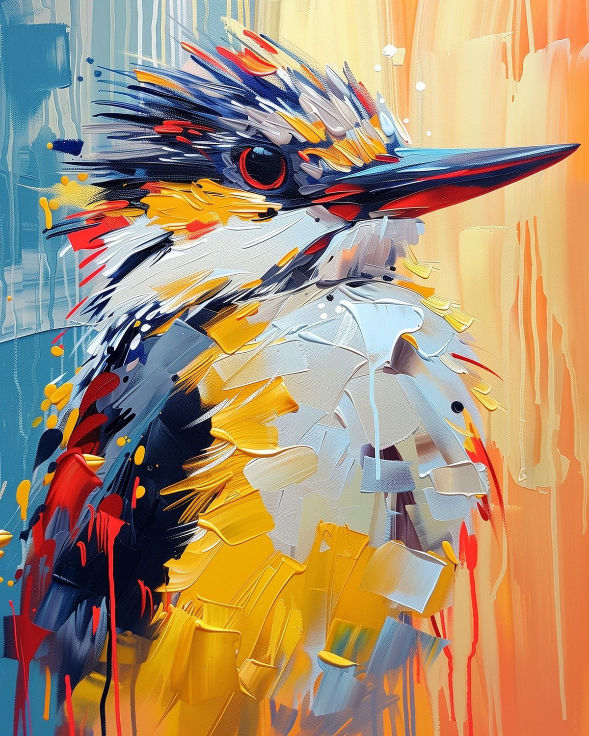Colorful Kingfisher Portrait - Abstract Animals - Judy Paint