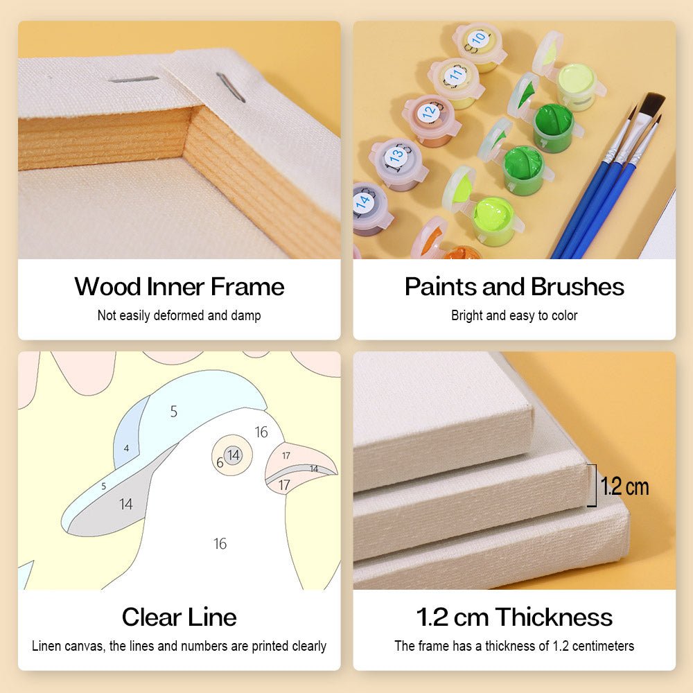 Wood inner frame, paints and brushes, clear lines, 1.2 cm thickness
