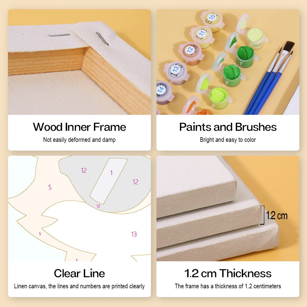 Wood inner frame, paints and brushes, clear lines, 1.2 cm thickness
