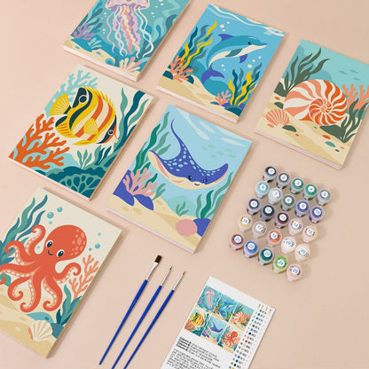 Everything in the Coral Reef Friends mini painting kit