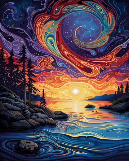 Cosmic Sunset Serenity - Sea Landscape - Judy Paint