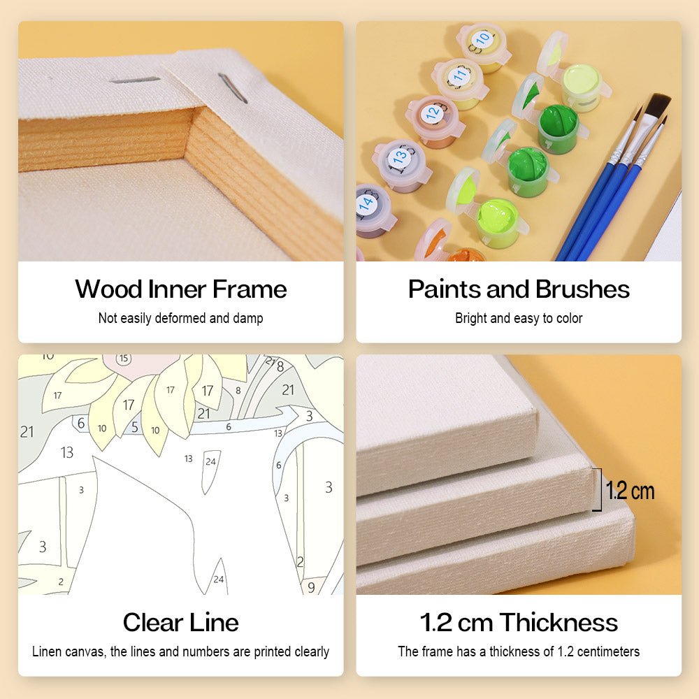 Wood inner frame, paints and brushes, clear lines, 1.2 cm thickness