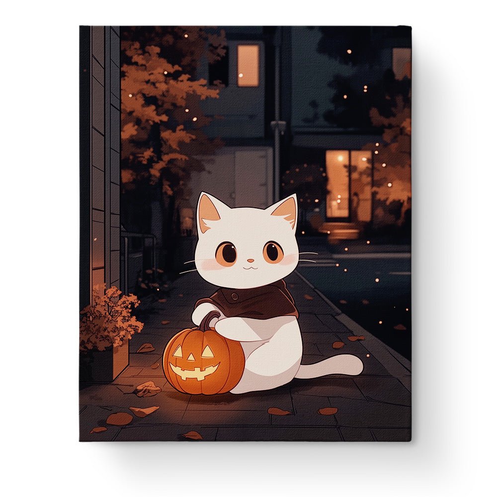 Cozy Cat with Jack - O' - Lantern - Halloween - Judy Paint