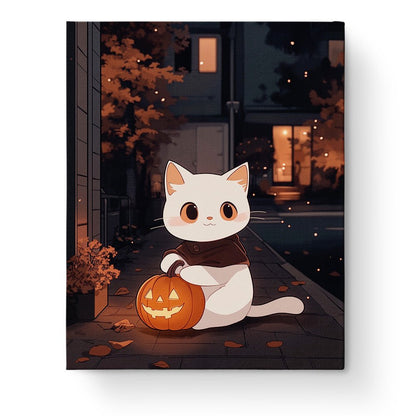 Cozy Cat with Jack - O' - Lantern - Halloween - Judy Paint