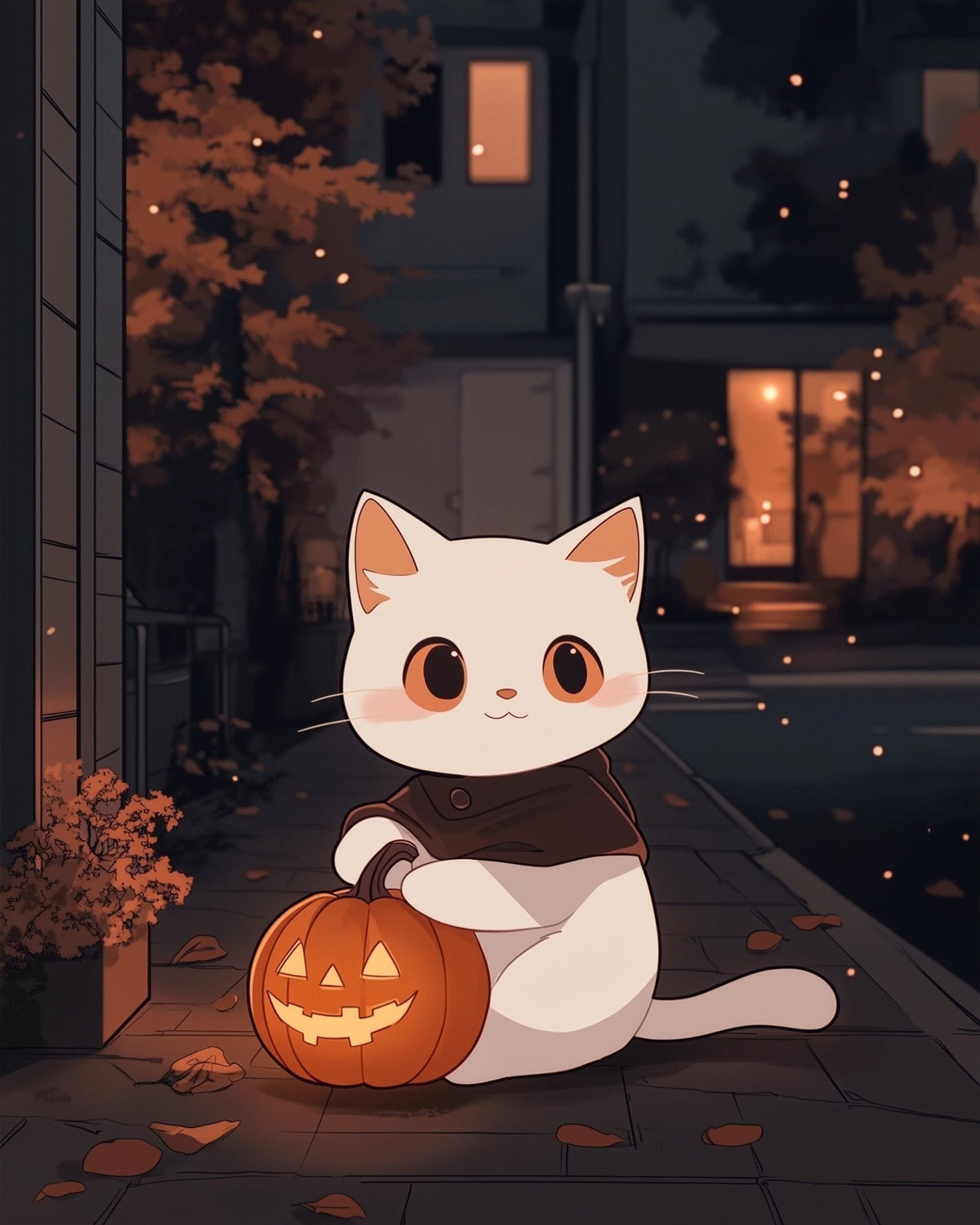 Cozy Cat with Jack - O' - Lantern - Halloween - Judy Paint