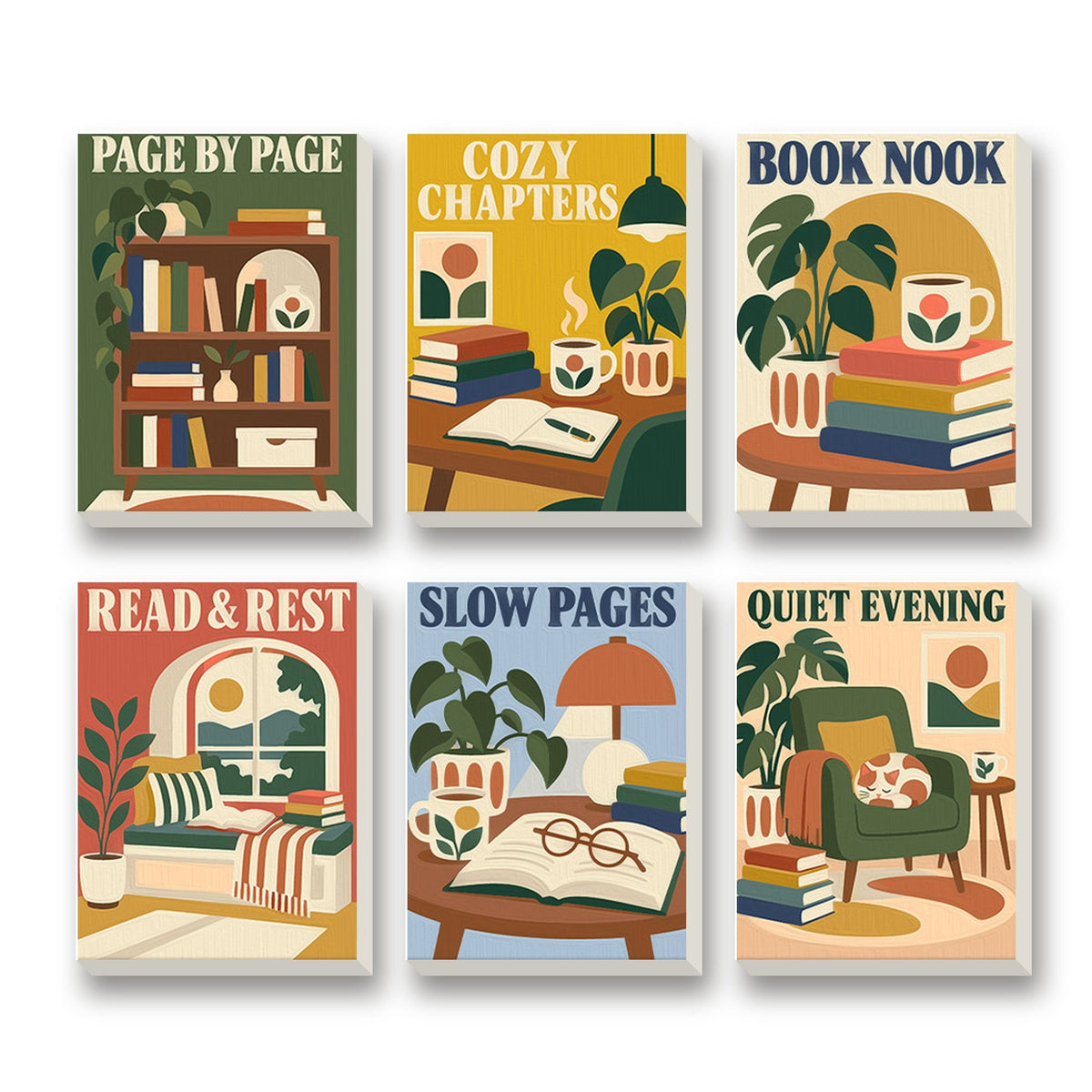 Cozy Chapters – set of 6 mini paint by numbers canvases