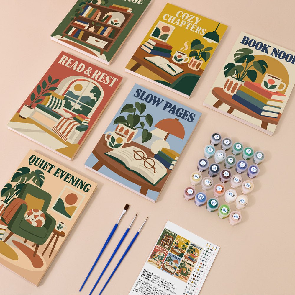 Everything in the Cozy Chapters mini painting kit