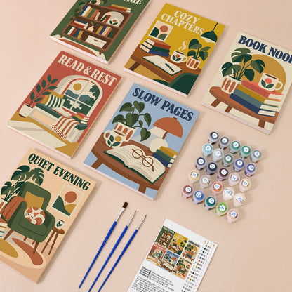 Everything in the Cozy Chapters mini painting kit