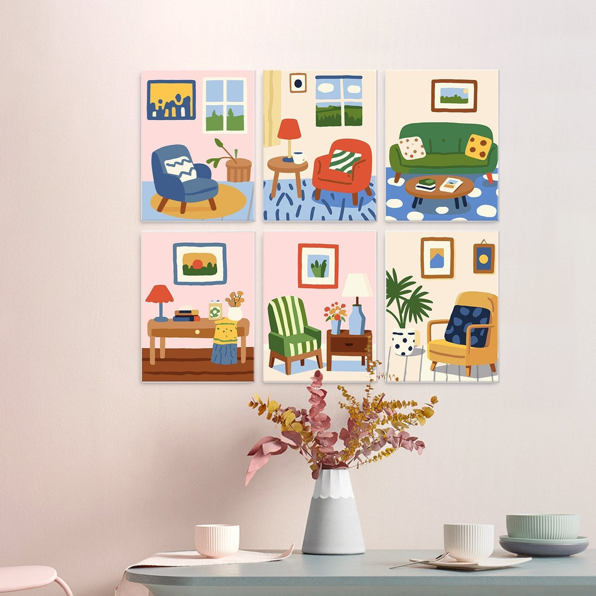 Cozy Corners – Set of 6 Mini Paintings - Judy Paint