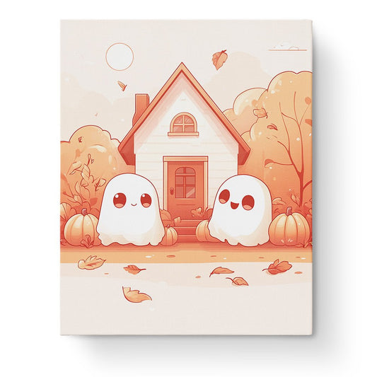 Cozy Ghosts at Autumn Cottage - Halloween - Judy Paint