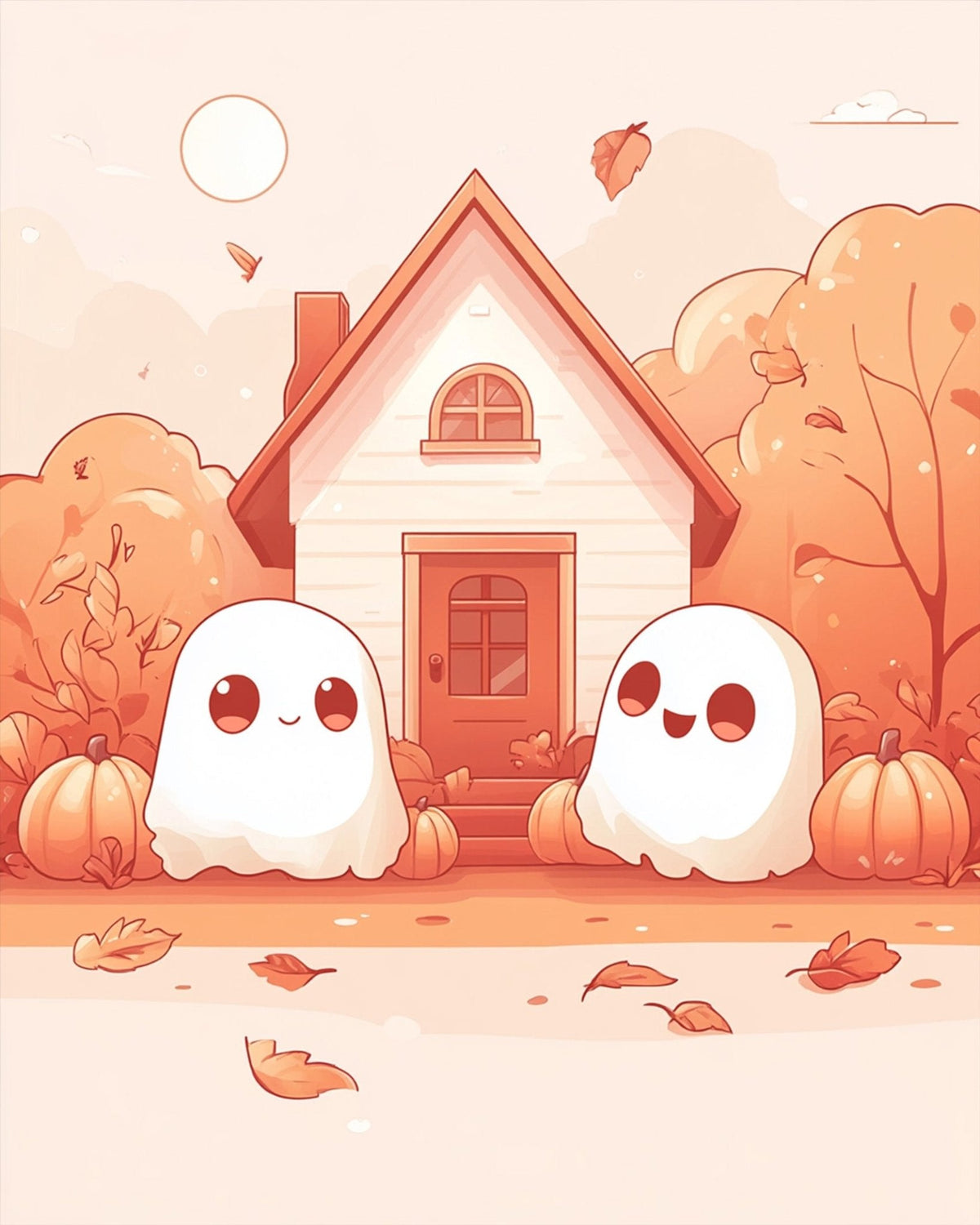 Cozy Ghosts at Autumn Cottage - Halloween - Judy Paint