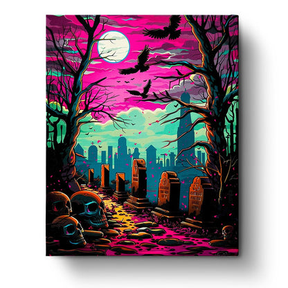 Creepy Moonlit Graveyard - Halloween - Judy Paint