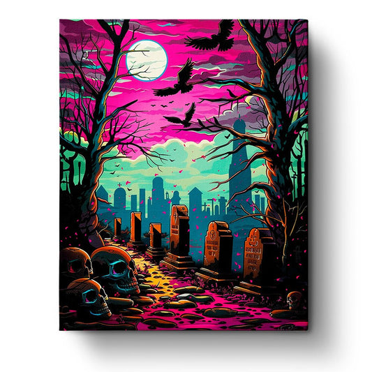 Creepy Moonlit Graveyard - Halloween - Judy Paint