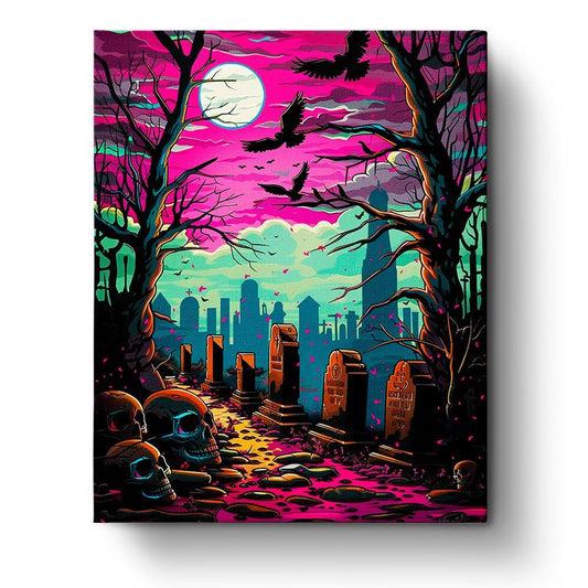 Creepy Moonlit Graveyard - Halloween - Judy Paint