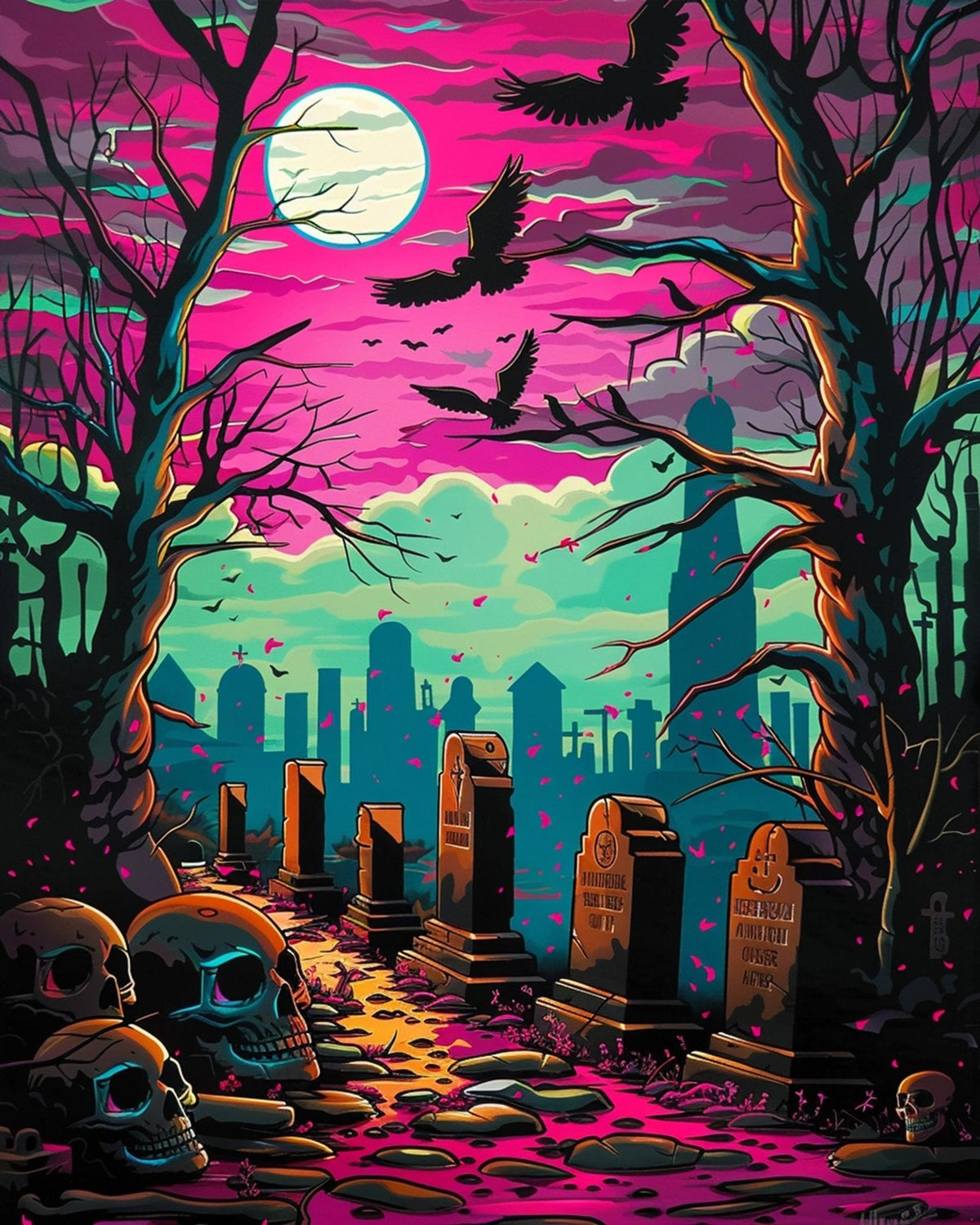 Creepy Moonlit Graveyard - Halloween - Judy Paint