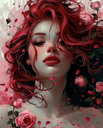 Crimson Elegance - Floral Women - Judy Paint