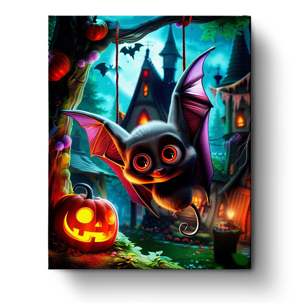 Cute Bat and Pumpkin Scene - Halloween - Judy Paint
