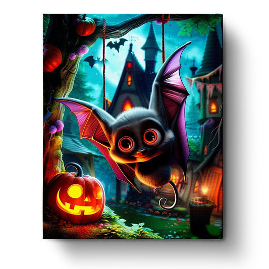 Cute Bat and Pumpkin Scene - Halloween - Judy Paint