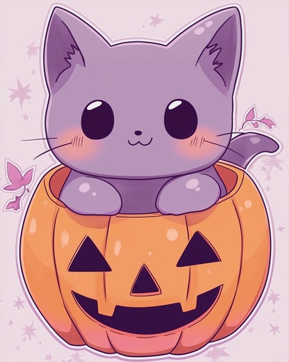 Cute Cat in Pumpkin - Halloween - Judy Paint
