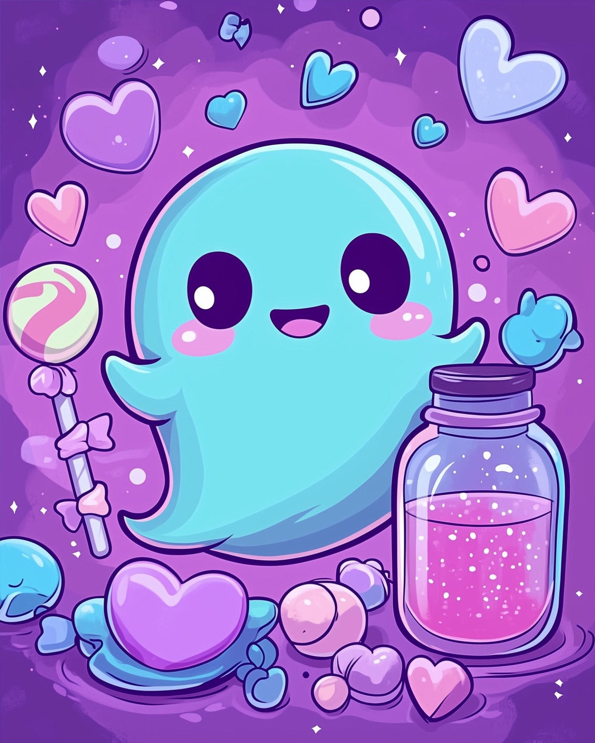 Cute Ghost Candy Parade - Halloween - Judy Paint