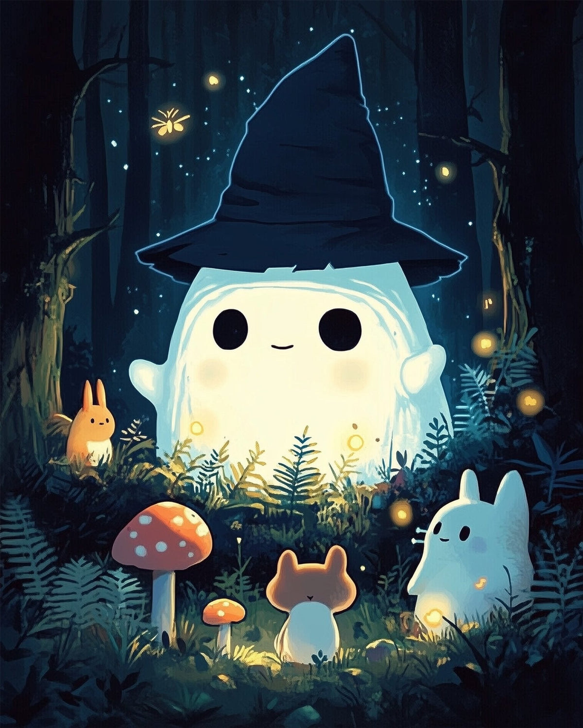 Cute Ghost Witch Gathering - Halloween - Judy Paint