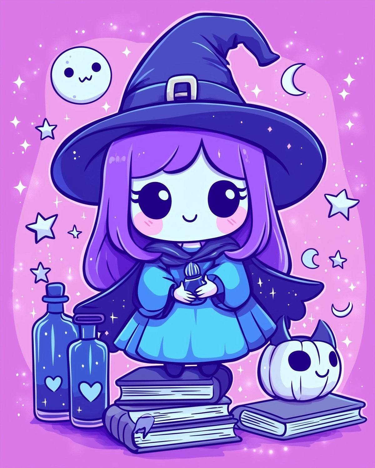Cute Witch with Books - Halloween - Judy Paint