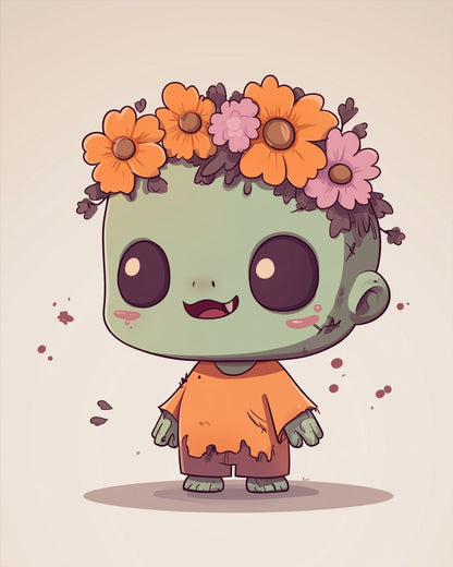 Cute Zombie with Flowers - Halloween - Judy Paint