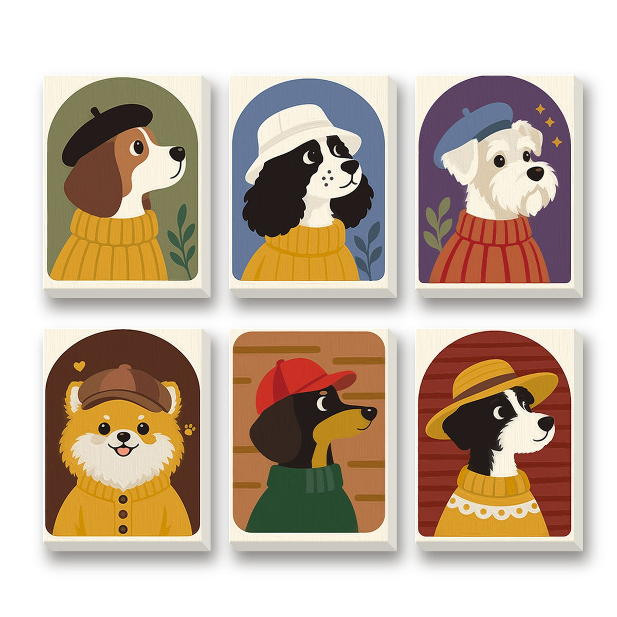 Dapper Dogs – set of 6 mini paint by numbers canvases