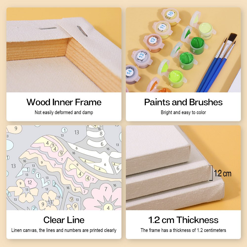 Wood inner frame, paints and brushes, clear lines, 1.2 cm thickness