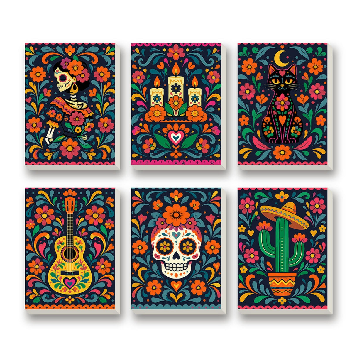 Day of the Dead – set of 6 mini paint by numbers canvases