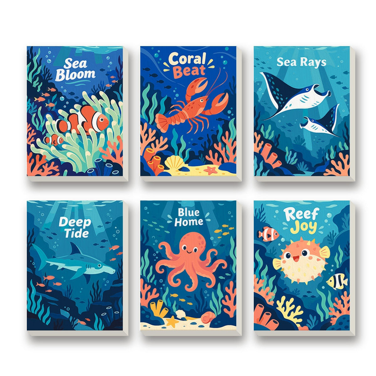 Deep Blue Reef – set of 6 mini paint by numbers canvases
