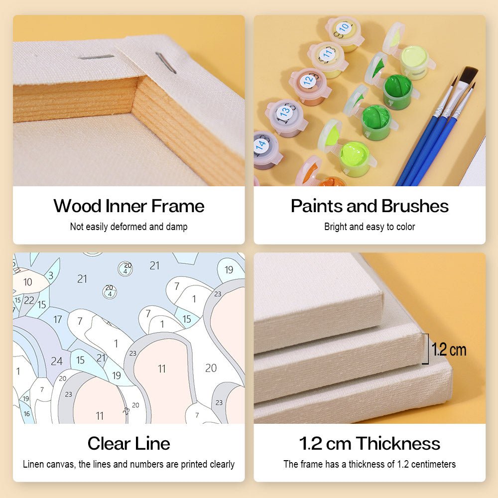 Wood inner frame, paints and brushes, clear lines, 1.2 cm thickness