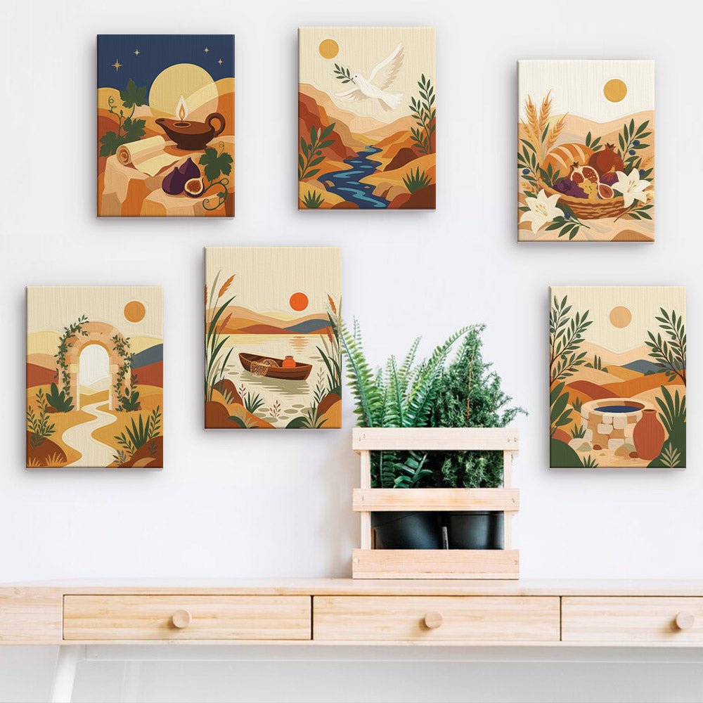 Desert Dreams mini paintings displayed on a wall