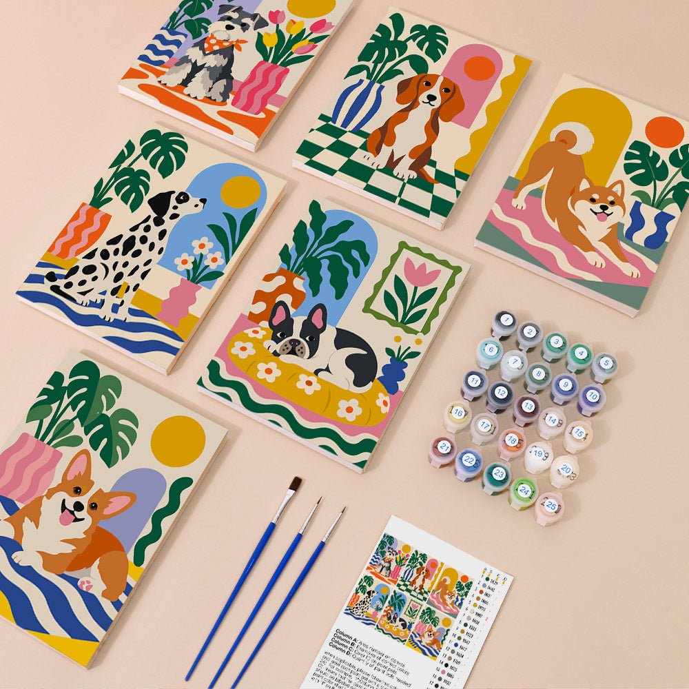 Everything in the Dogs at Home mini painting kit