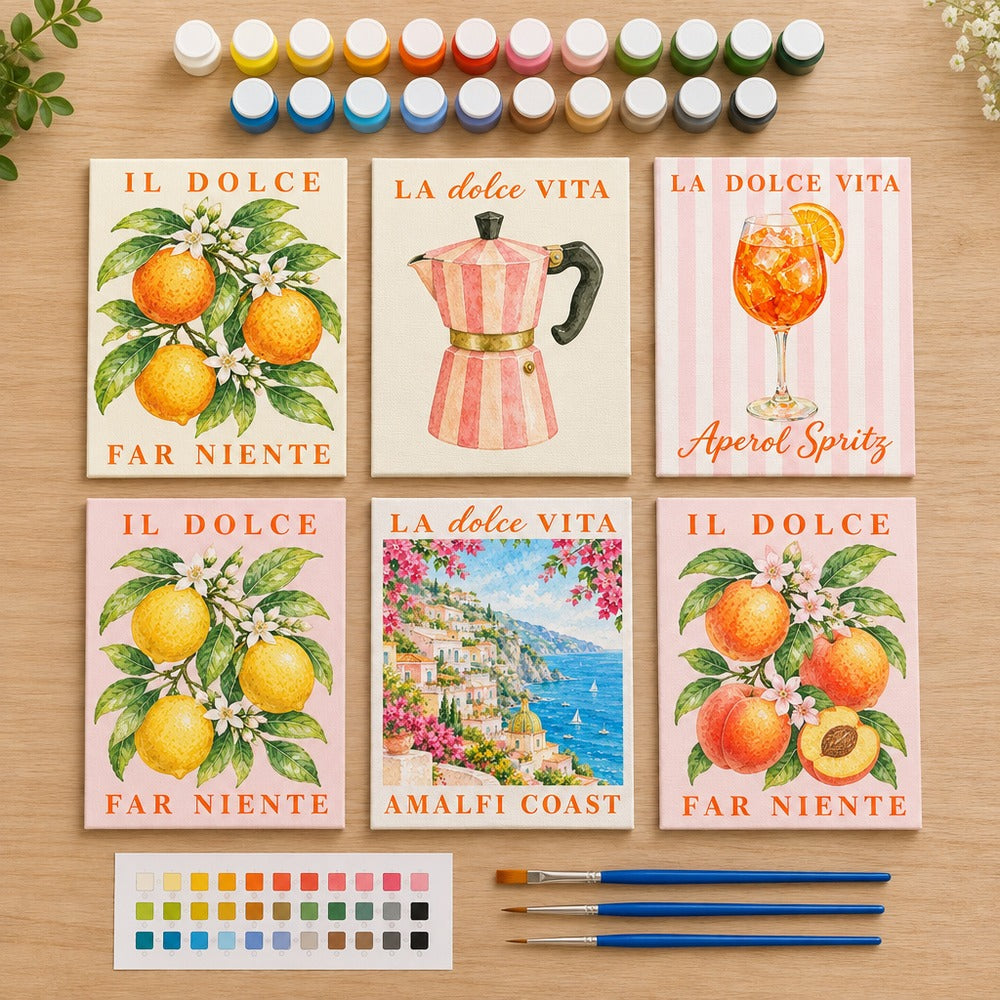 Everything in the Dolce Vita Summer mini painting kit