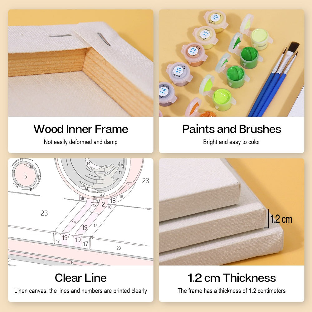 Wood inner frame, paints and brushes, clear lines, 1.2 cm thickness