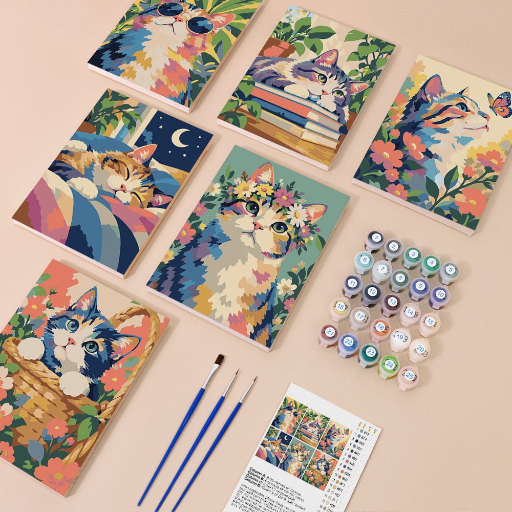 Everything in the Dreamy Kitties mini painting kit
