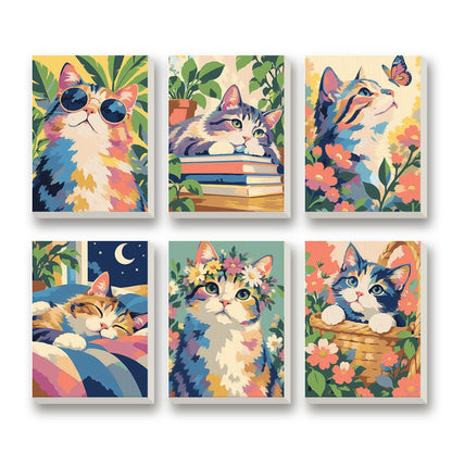 Dreamy Kitties – set of 6 mini paint by numbers canvases