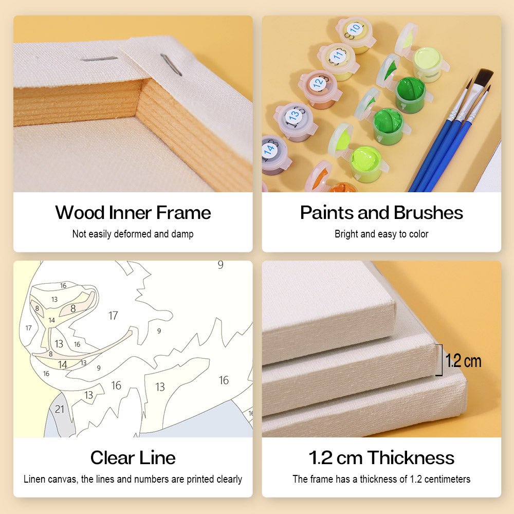 Wood inner frame, paints and brushes, clear lines, 1.2 cm thickness