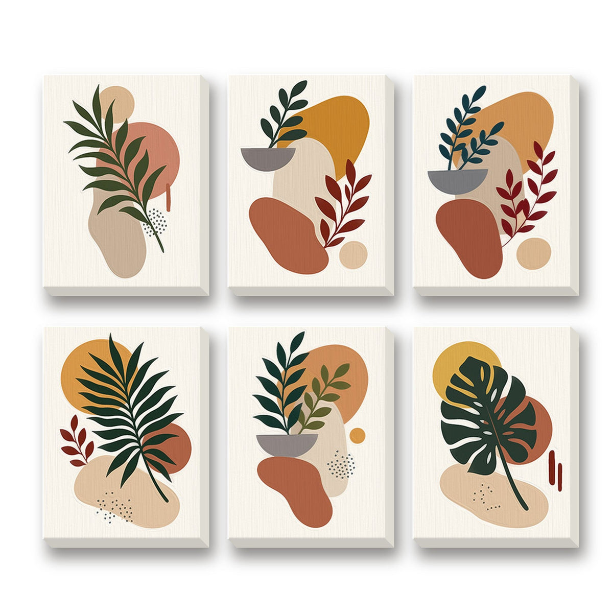 Earthy Leaves – set of 6 mini paint by numbers canvases