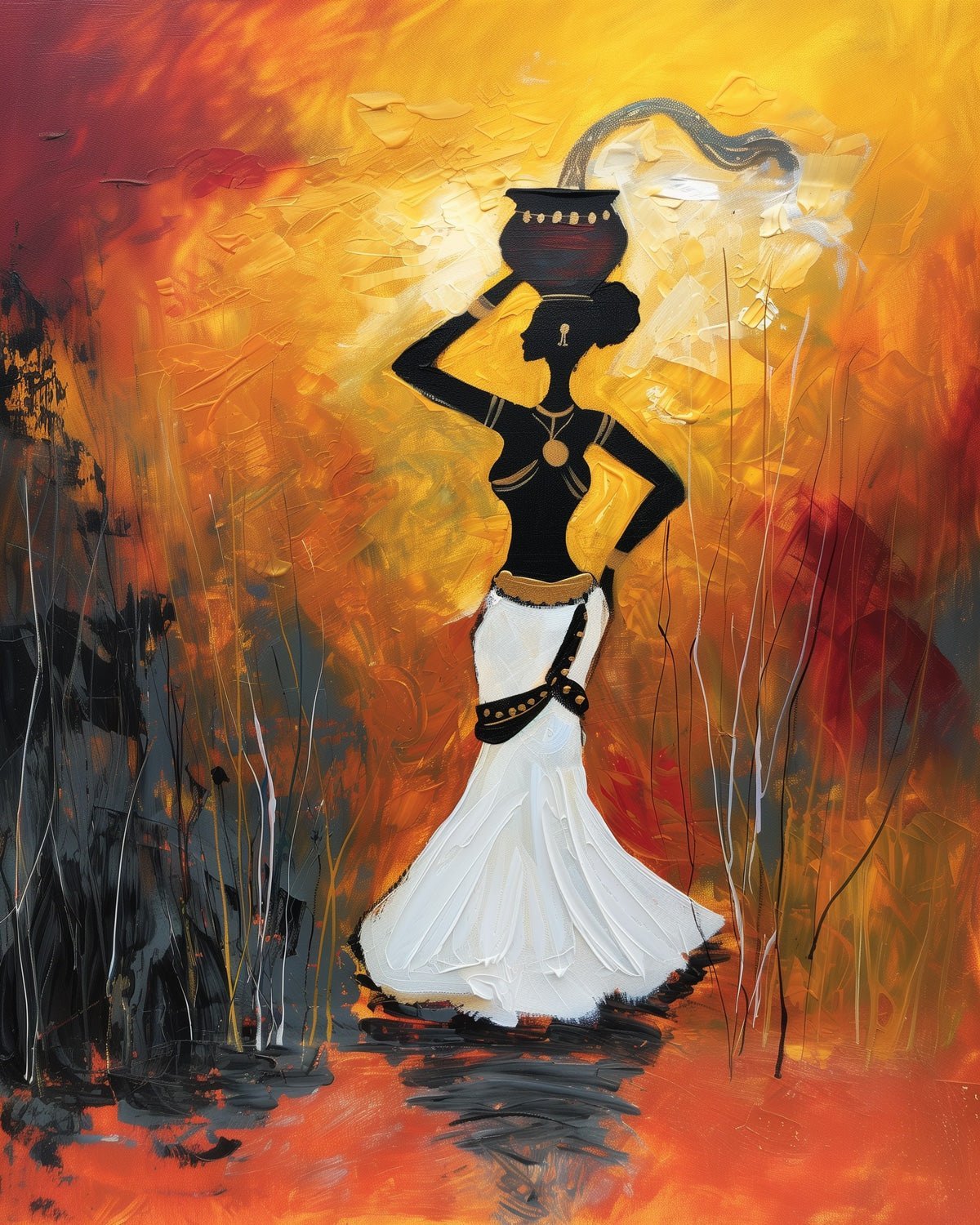 Elegant African Lady with Water Pot - Judy Paint