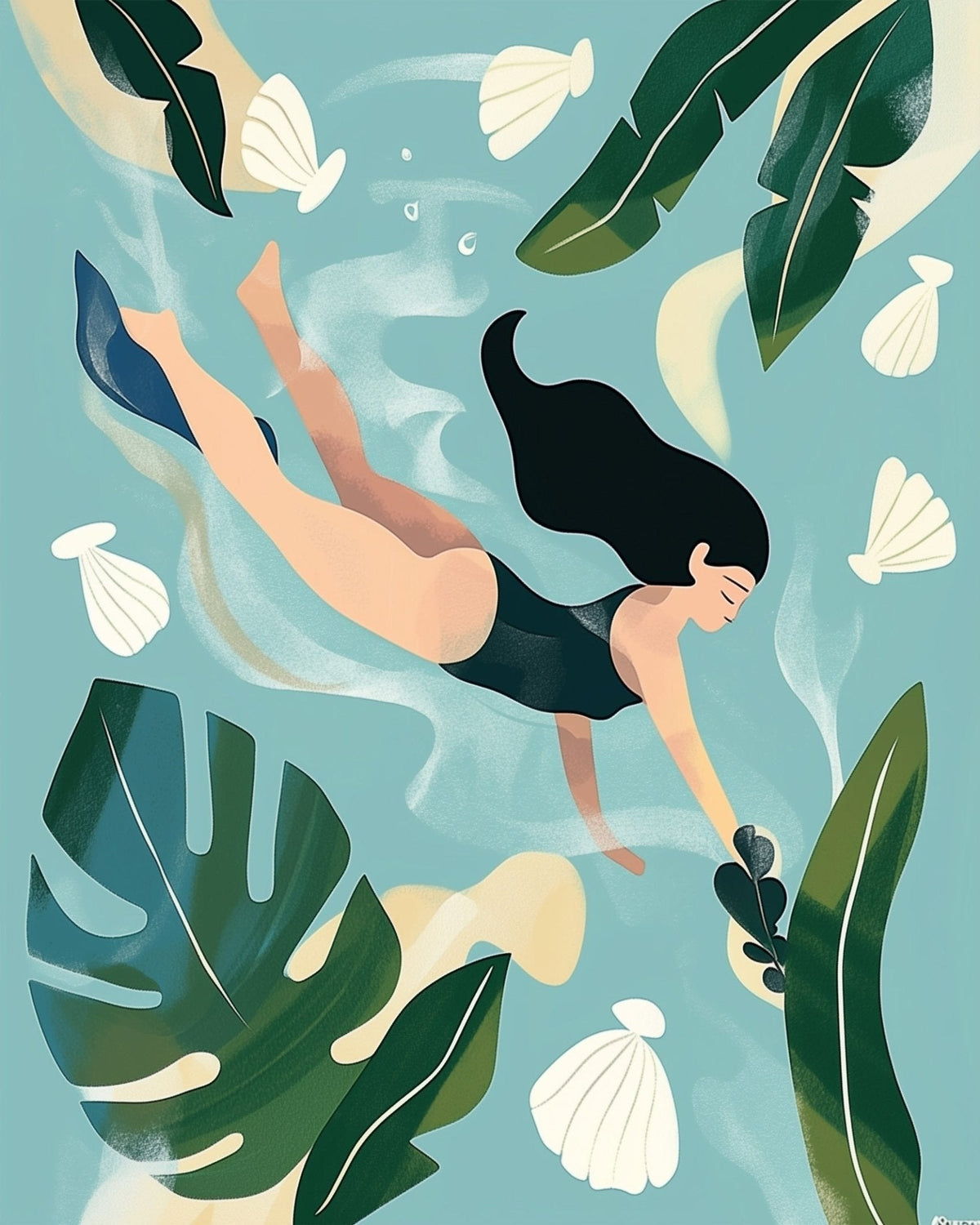 Elegant Diver in Nature - Minimalistic - Judy Paint