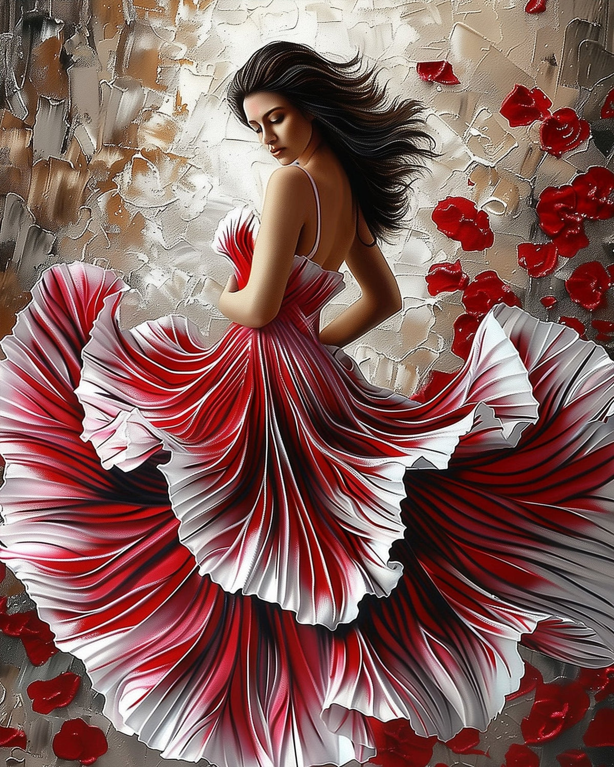 Elegant Red Dress - Floral Women - Judy Paint