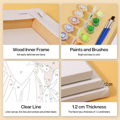 Wood inner frame, paints and brushes, clear lines, 1.2 cm thickness