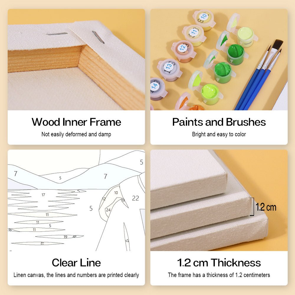 Wood inner frame, paints and brushes, clear lines, 1.2 cm thickness