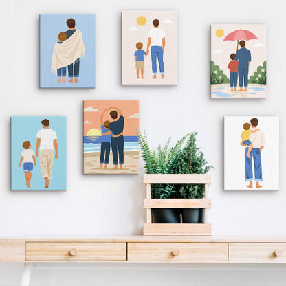 Family Moments mini paintings displayed on a wall