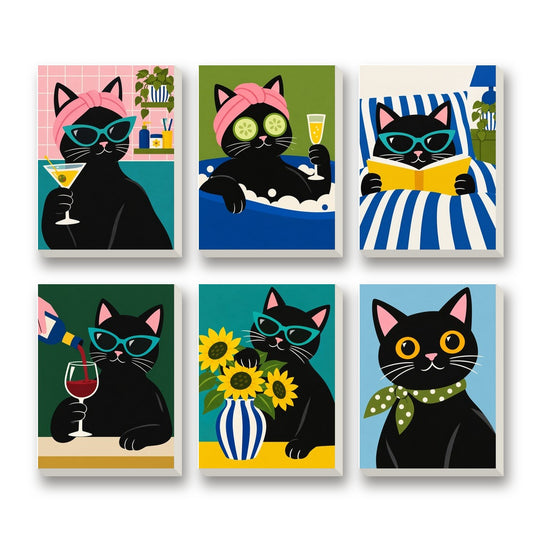 Fancy Feline Nights – set of 6 mini paint by numbers canvases