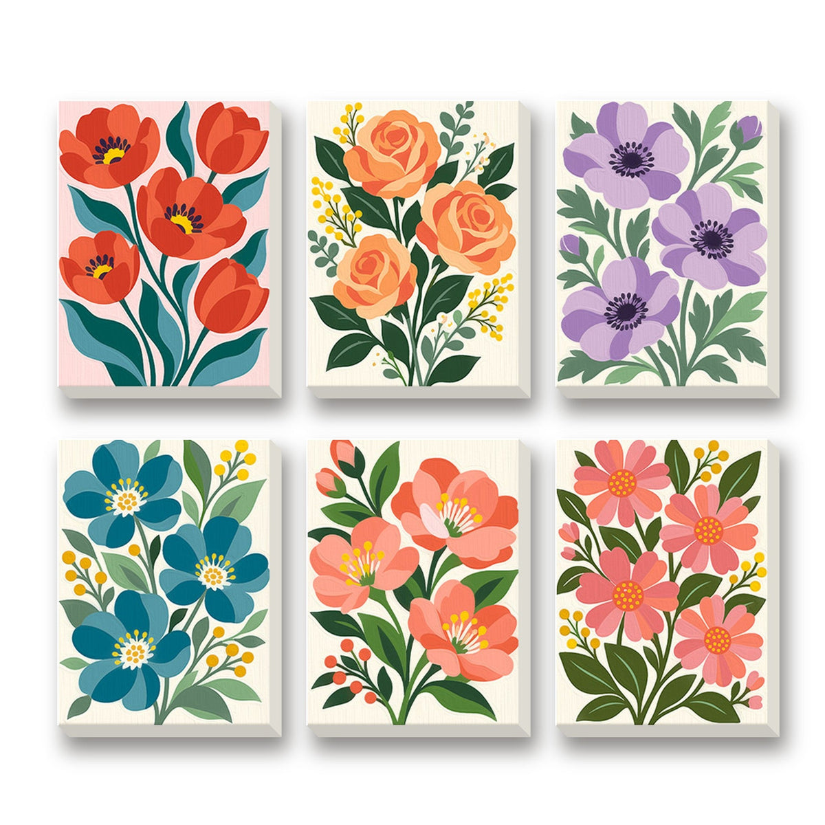 Floral Abundance – set of 6 mini paint by numbers canvases